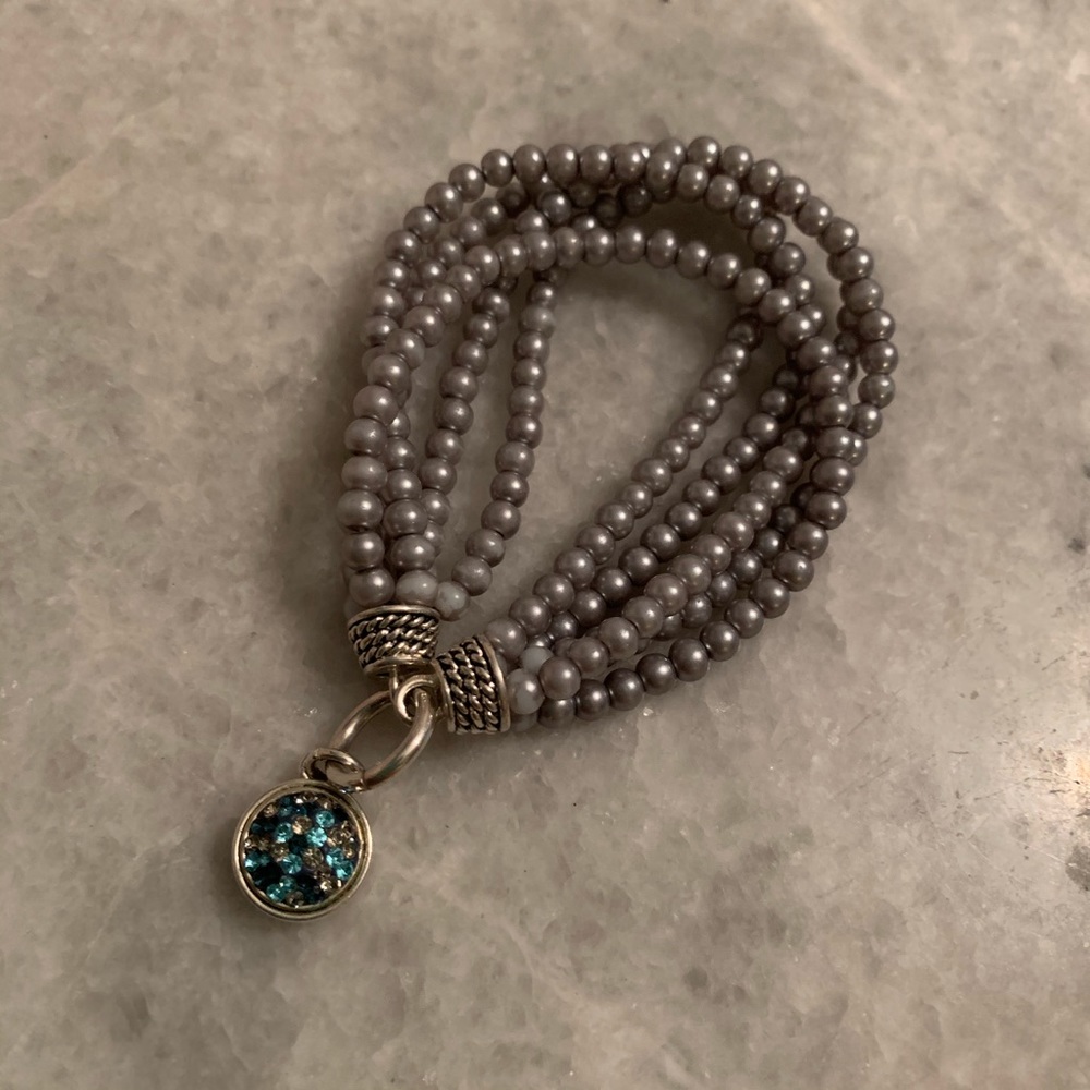 Multi Strand Gray Faux Pearl Stretch Bracelet With Lottie Dottie